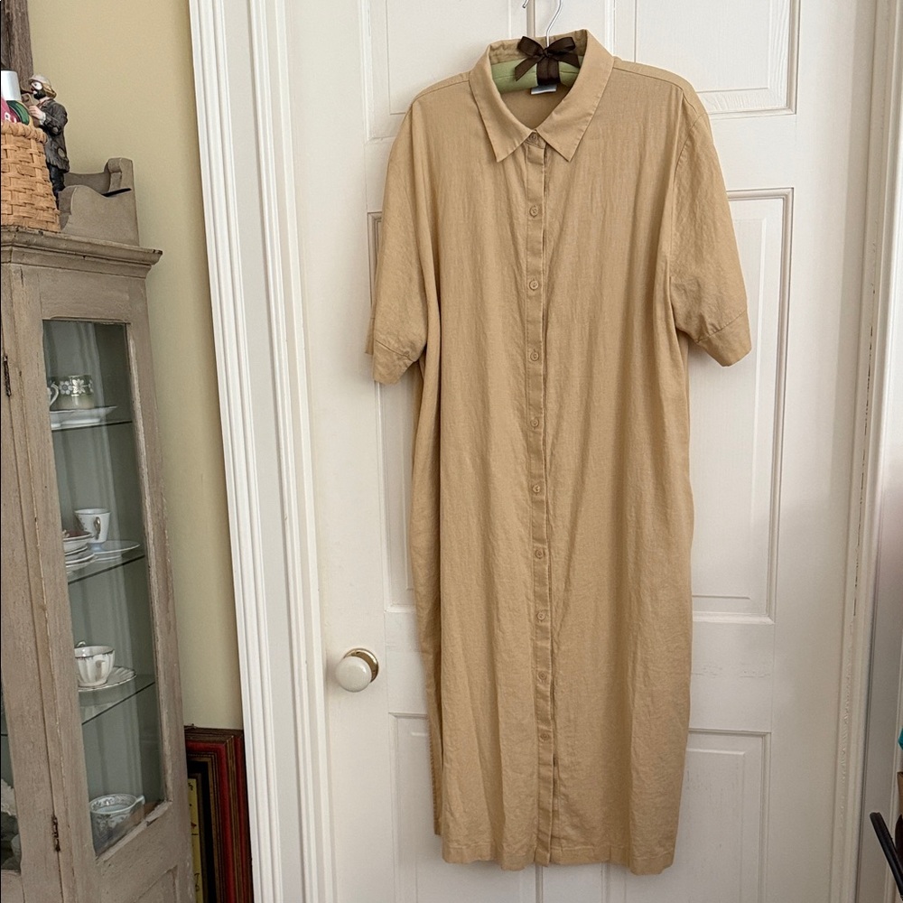 Tan Button-Up Shirt Dress